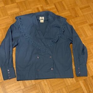 Together Blue Lace Trim Blazer/top